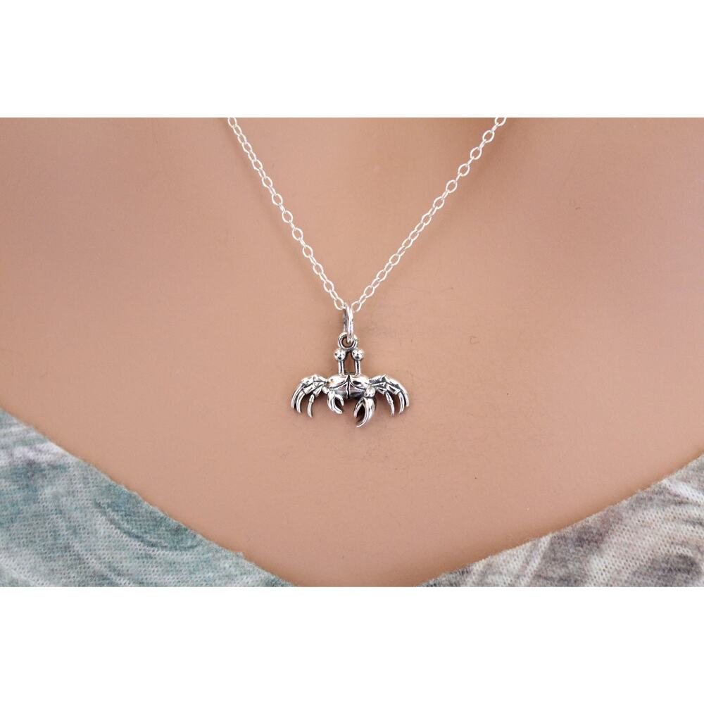 Sterling Silver Tiny Crab Charm Necklace, Silver Small Crab Necklace